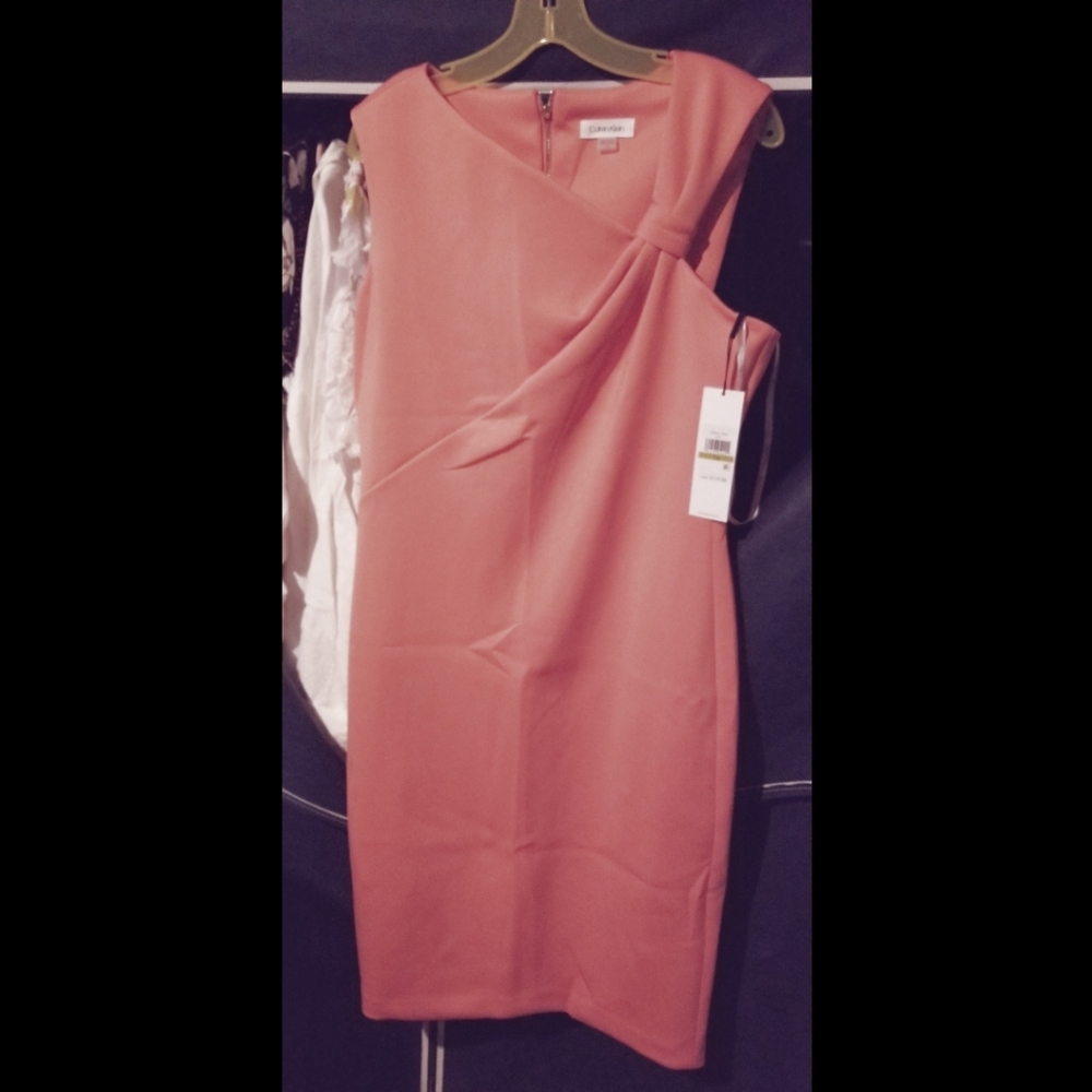 Calvin Klein, asymmetrical knot shoulder midi dres